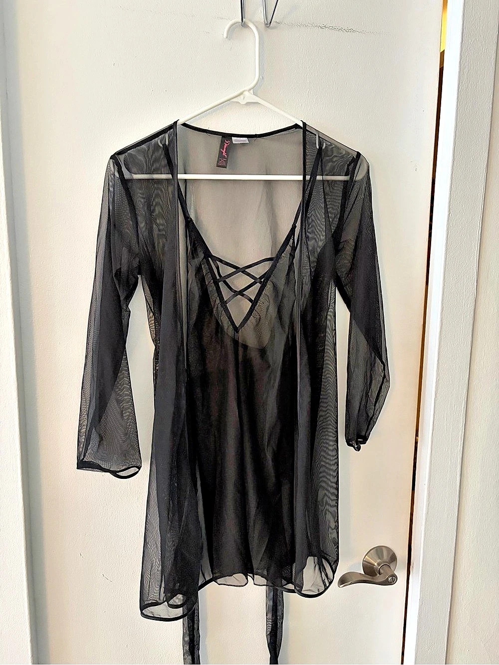 Dreamgirl Sheer Black Robe and Nightgown Set Size Small